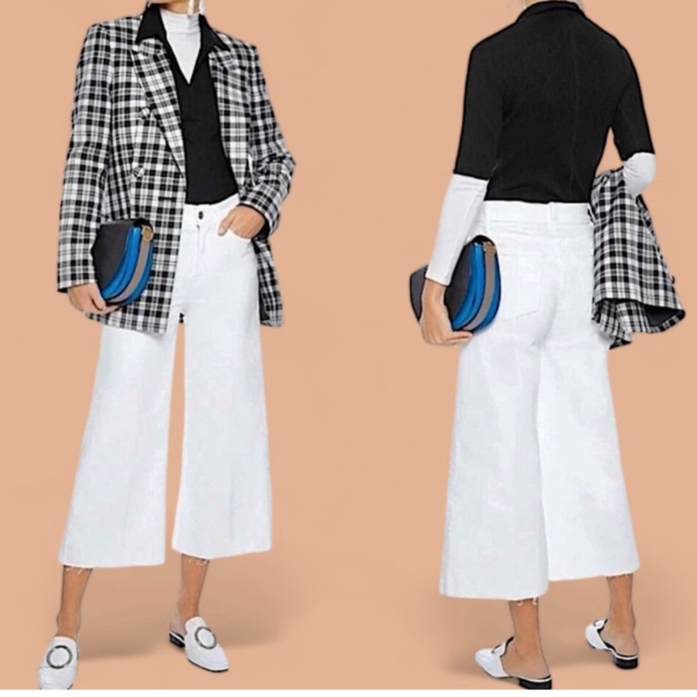 FRAME Le Vintage Crop Wide Leg Fray Hem High Waist Jeans in Blanc White